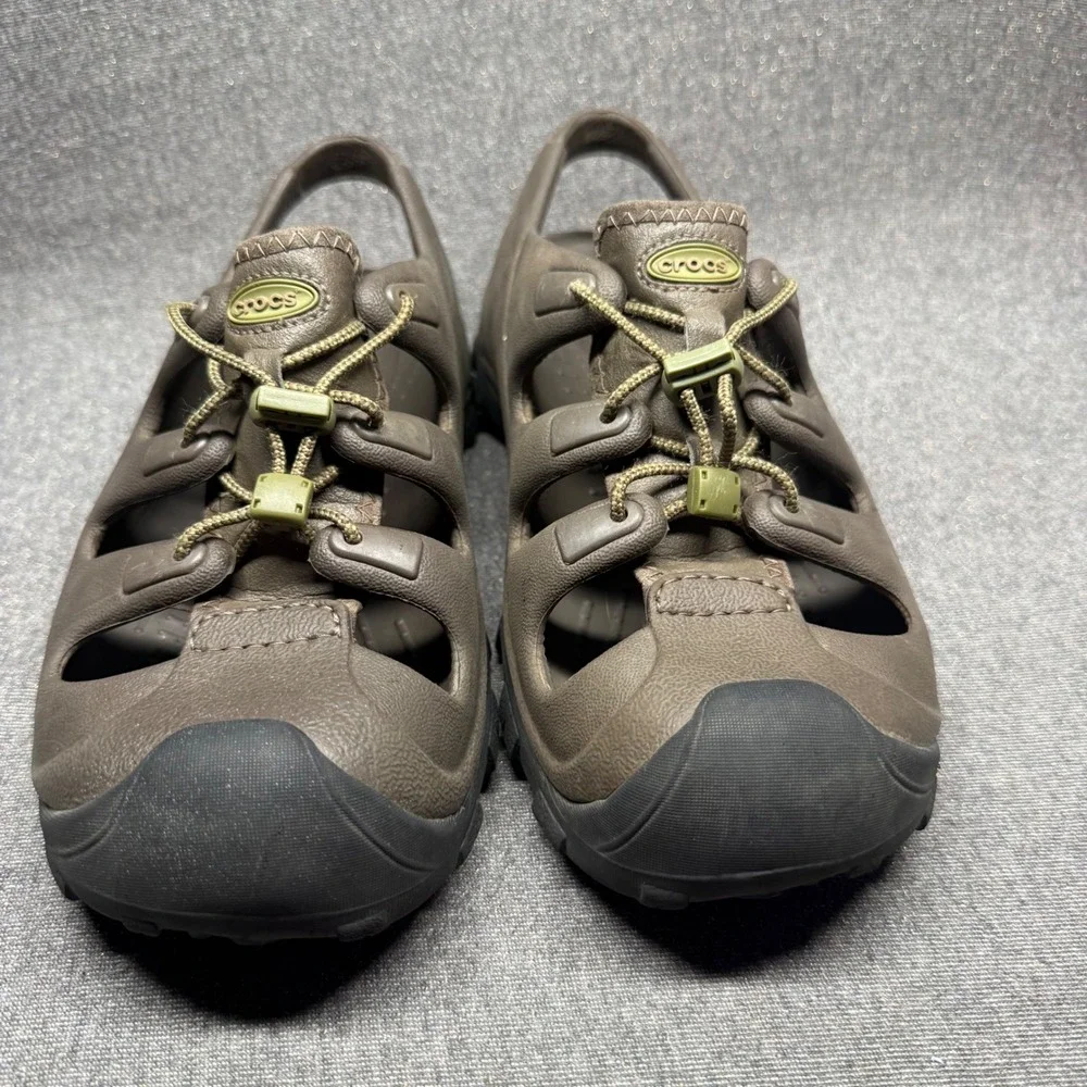 Crocs Mesh Deck Sandals Mens 9 Brown Water Shoes Fisherman Clogs